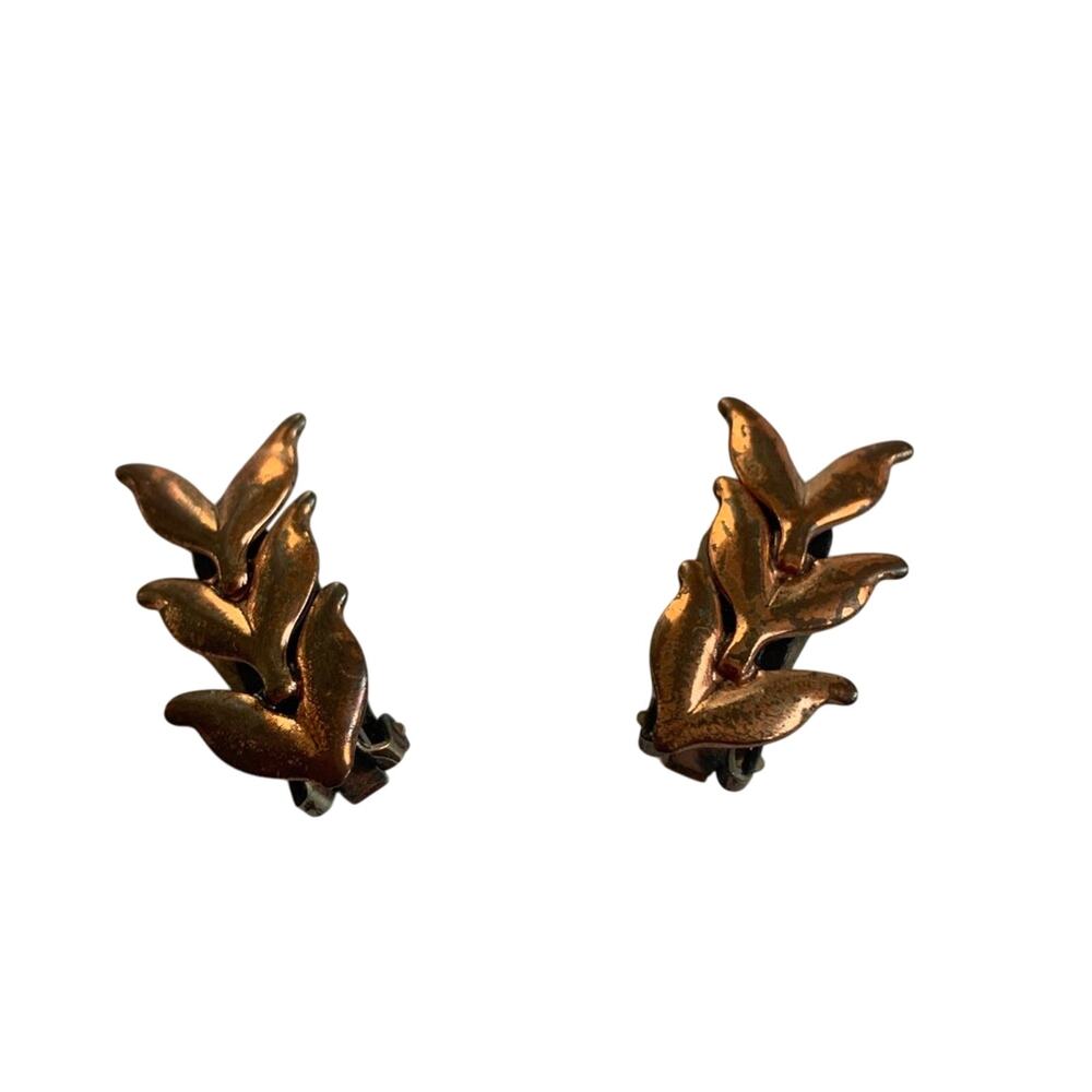 Vintage Renoir Clip On Copper Leaf Earrings